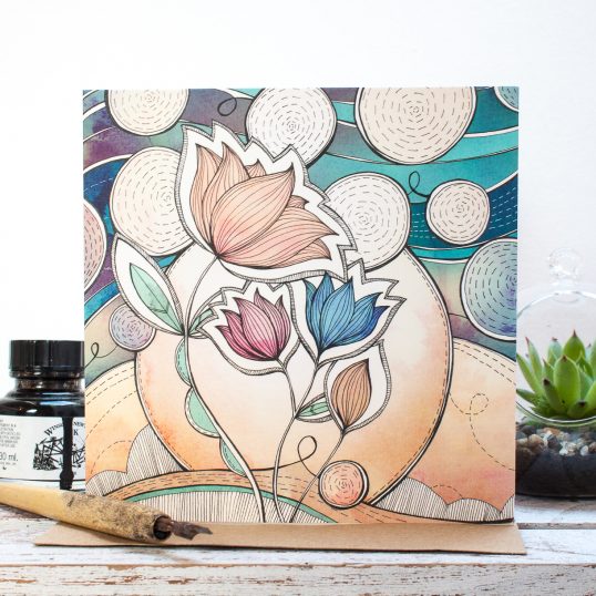 Night Blossom Floral Blank Gift Card, an original midnight garden inspired botanical illustration. Made in the UK. Jessica Wilde Design ©