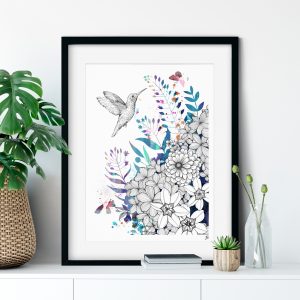 Hummingbird Floral Illustration