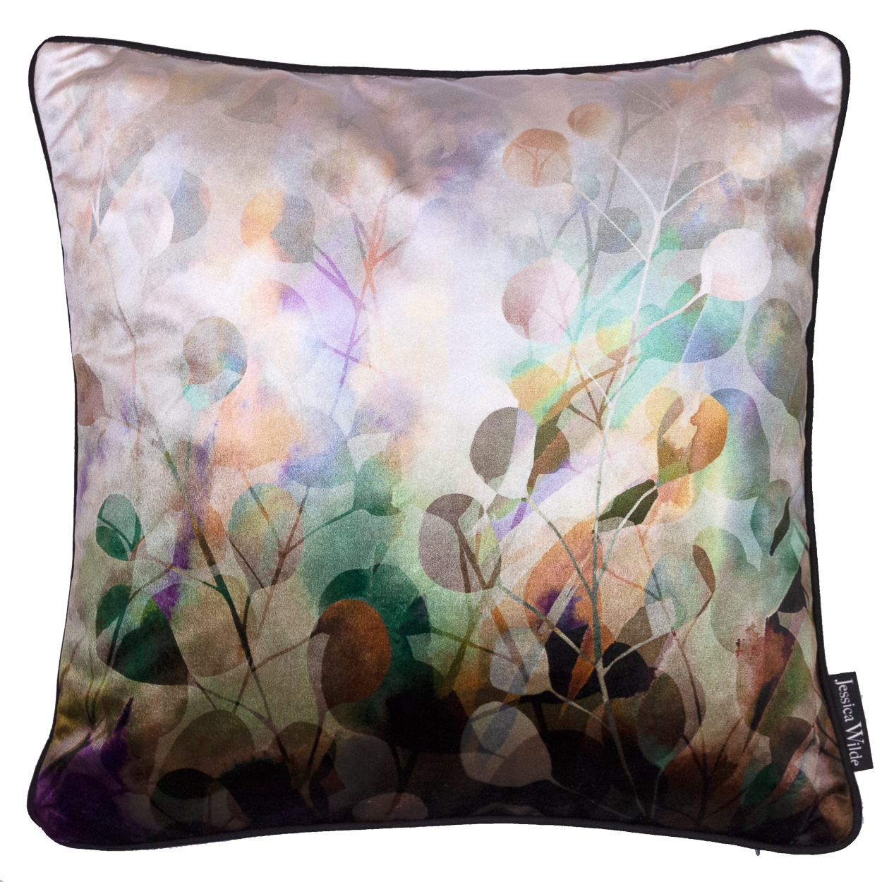 Midnight Botanica Luxury Velvet Throw Cushion, Pearl