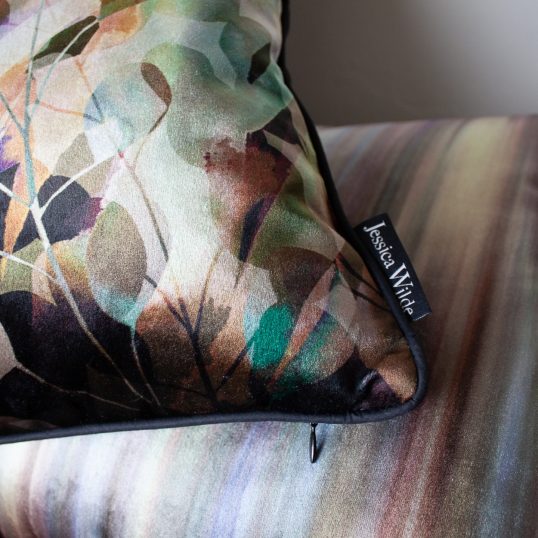 Midnight Botanica Luxury Velvet Throw Cushion | Pearl - Image 3