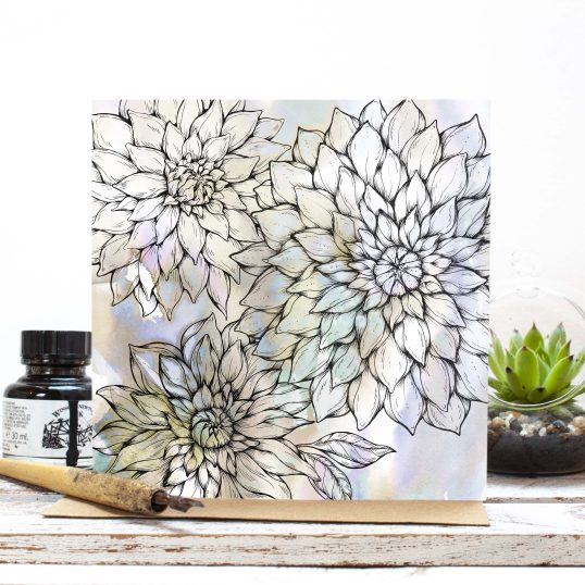 Luna Dahlia Floral Blank Greetings Card