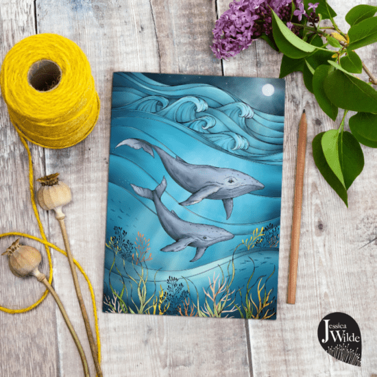 'Song of the Sea' Mother and Baby Whale Notebook by Jessica Wilde ©