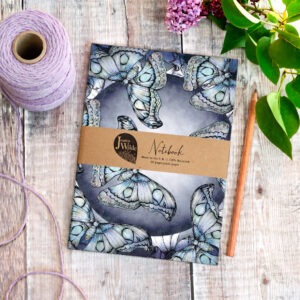 Cosmic Moth botanical and luna inspired A5 Notebook by UK illustrator and designer Jessica Wilde ©