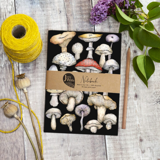 Wild Mushroom fungi inspired A5 Notebook by UK illustrator and designer Jessica Wilde ©